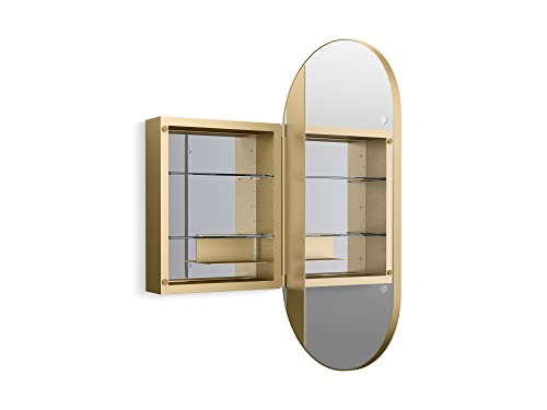 Kohler 35574-BGL Verdera® Framed Bathroom Medicine Cabinet with Mirror, Capsule Design, Mirrored Interior, Adjustable Glass Shelves, Rustproof Aluminum, 20 in. W x 40 in. H, Moderne Brushed Gold by Kohler - Image 3