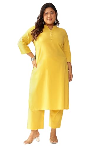 Image of Janasya Women's Cotton Solid Straight Kurta