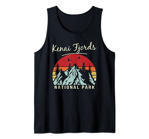 Vintage Retro Senderismo Camping Kenai Fiordos Parque Nacional Camiseta sin Mangas