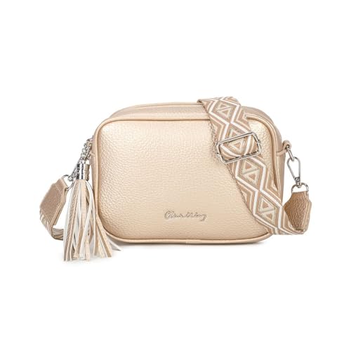 Bolso bandolera mujer pequeño de cuero PU con dos bandoleras bolso mensajero para cruzar polipiel regalo original para mujer (Dorado) Bolso bandolera mujer pequeño de cuero PU con dos bandoleras bolso mensajero para cruzar polipiel regalo original para mujer (Dorado)