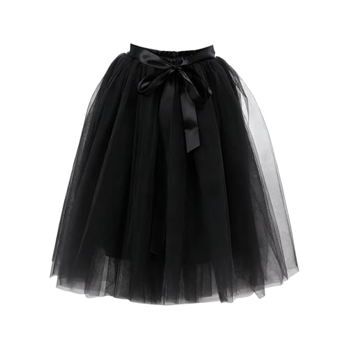 Kephy Women's Black Knee-Length Tulle Skirt, One Size (Waist: 25.6-49.2