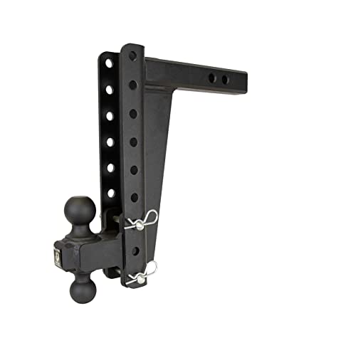 Bulletproof Hitches 2.0" Adjustable Heavy Duty (22,000Lb Rating) 10" Drop/Rise Trailer Hitch With 2" And 2 5/16" Dual Ball (Black Textured Powder Coat, Solid Steel) #TOP8