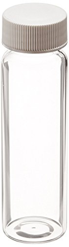 Thomas Scientific 9-120 Clear Borosilicate Glass Standard VOA Vial with White Polypropylene Solid Top Closure and PTFE Lined, 24-400mm Cap Size, 40mL Capacity (Pack of 72)