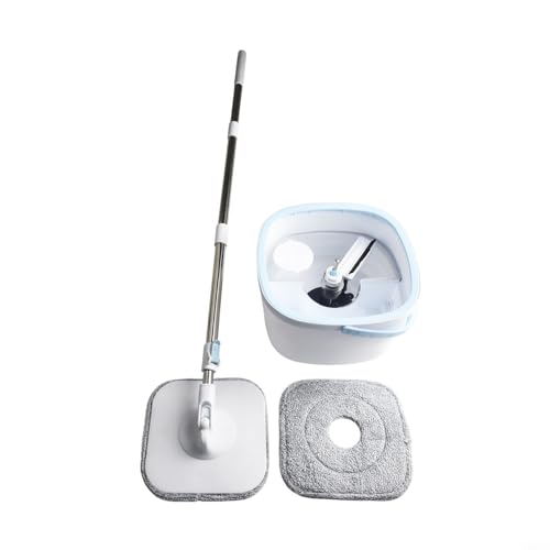 Juego de fregona giratoria plana y cubo con separación de agua limpia, pedal manos libres para suelos laminados de baldosas de madera dura, color blanco