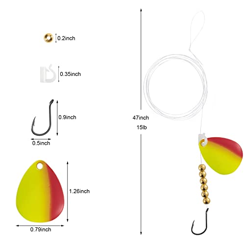 Dr. Fish 10 Pack Walleye Rigs Kit, 47 Inches, 15Lb Mono Crawler Harness Spinner Rig Live Bait Rigs Colorado Spinner Blades Snelled Hooks Octopus Hook Freshwater Walleye Fishing #TOP6