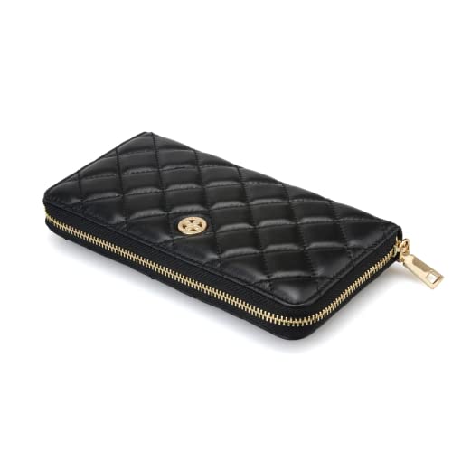 Luxury Black Quilted Leather Long Zipper Wallet Clutch Credit Card Holder Zip Around Wallet Coin Purse Business Card Holder Gift for Women Gift for Girl3