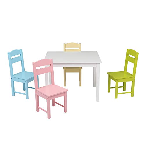 Henf Kids Wooden Table with 4 Chairs Set, 5 Pieces Activity Table Chair Set Best for Toddlers, Playroom Furniture, Picnic Table w/Chairs Gift for Boys and Girls