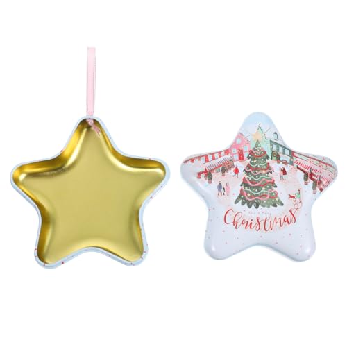 FUNNETOYU Caja Metálica de Almacenamiento Navideña con Diseño de Dibujos Animados Resistente Caja de Hojalata para Galletas y con Cuerda para Colgar para Regalos y Decoración Festiva