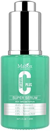 Vitamin C Super Serum Plus for Face, Mabox- Skin Care Anti-Aging, Anti-Wrinkle, Acne and Dark Spot Remover, Facial Serum with Niacinamide, Retinol, Hyaluronic Acid,Vit E and Salicylic Acid (VC PLUS)