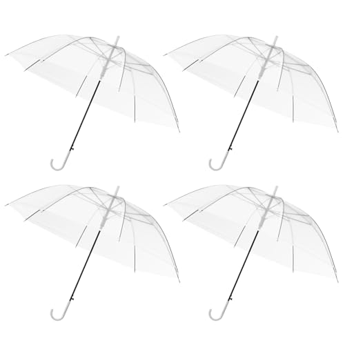 GREENSAPPIRE 4 Pack Umbrella Clear Dome See Through Umbrella,Transparent Walking Brolly,White Handle Ladies Mens Unisex Party Parasol Rain Bridesmaid Bridal