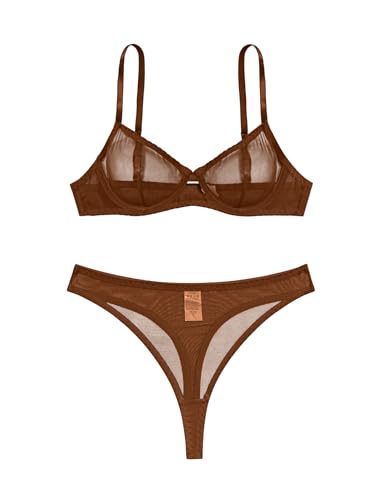 Image of Lilosy Sexy Mesh Sheer Underwire Push Up Lingerie Set Lingerie Set