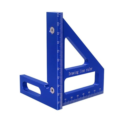 3D Multi-Angle Measuring Ruler, 45-90 Degree Aluminum Alloy Woodworking Square Protractor, Miter Triangle Drawing Line Ruler High Precision Measuring Tool (Blue, Metric)
