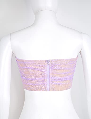 Junova Female Slim Cropped Low Cut Mesh Bustier Bodice Strapless Overbust Baddie Corset Tops(Purple, Small) #TOP4