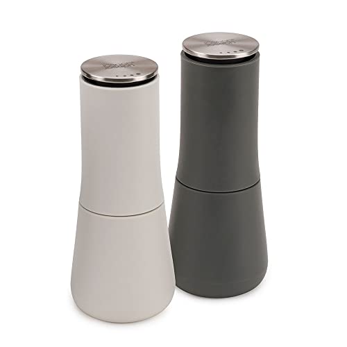 Joseph Joseph Milltop Non-Spill Salt and Pepper Mill Set Refillable with Ceramic Grinding, White/Grey, 24