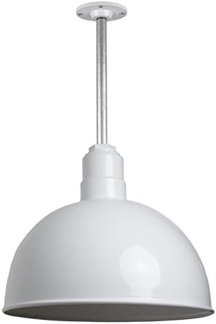 Steel Lighting Co. Rose Bowl Pendant | Ceiling Mounted Light | 15 inch Dome | 12 inch Stem | Heavy Duty Steel Farmhouse Barn Style Made in America | White Exterior/White Interior