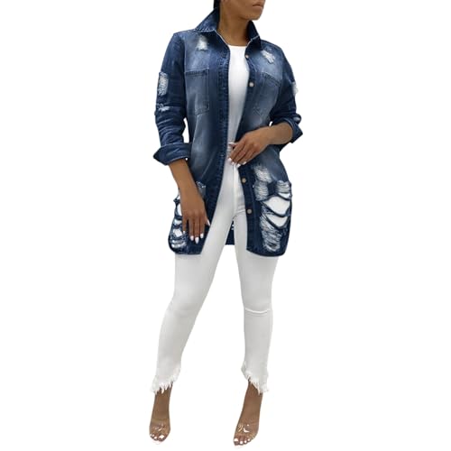 Chaqueta vaquera rasgada con bolsillos estilo camisa casual urbana