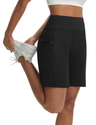 baleaf Womens Bermuda Shorts Athletic Running Shorts Quick Dry High Waisted Workout Gym Shorts with Zipper Pockets Walking Casual Black L