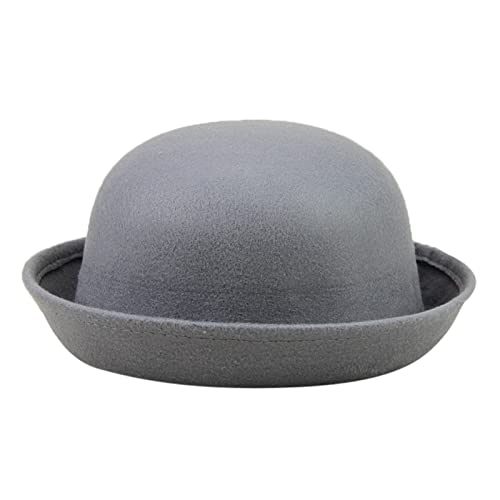 Elegante sombrero para adultos, con ala enrollable, sombrero de bolos Panamá, sombrero de pescador, para hombre y mujer, clásico, redondo, de lana, sombrero de vaca, gris, Talla única