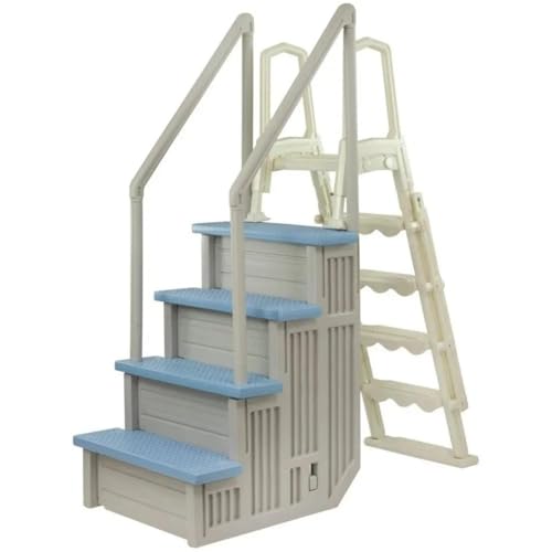 Escalera para piscina elevada 28 pulg ancha azul gris miniatura 1