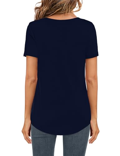 Image of Elesomo Womens T Shirts V Neck Summer Short /Long Sleeve Cotton Tops Tees