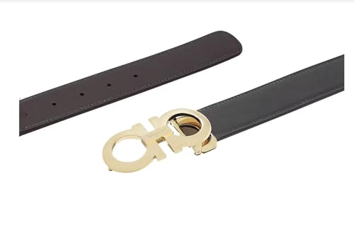 Salvatore Ferragamo Unisex Black/Brown Leather Reversible and Adjustable Gancini Buckle Belt (Polished Gold, 32 US / 80 IT) - Image 3