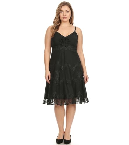 Image of Sakkas Stonewashed Rayon Adjustable Spaghetti Straps Mid Length Dress