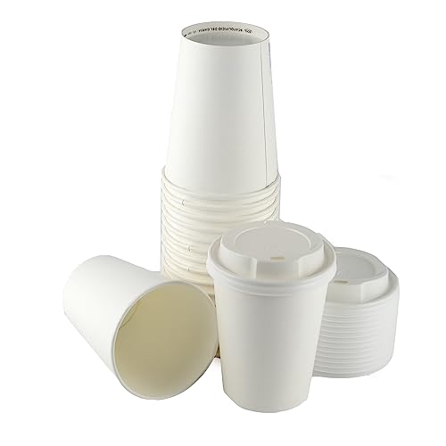 DUE ESSE S.N.C. DI SABATINI ALDO PZ 50 BICCHIERI IN CARTA BIANCHI DA 12 OZ (350 ML) + COPERCHIO BIANCO CON BECCUCCIO IDEALE PER ASPORTO BEVANDE CALDE