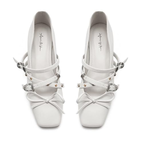 Women's Elegant Square Toe Mary Jane Ballet Casual Dressy White Flats by Generic - Used condition - Image 2