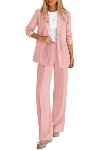 KIRUNDO Womens Suits 2 Piece Set Business Casual Outfits(Pink, S)