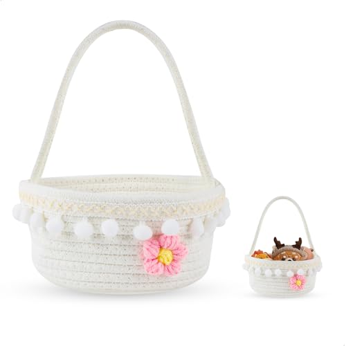 Panier Cadeau Vide à Garnir, Panier Garni a Offrir avec Poignées, Petit Panier Rangement Réutilisable, Panier Tressé pour les Anniversaires, les Mariages,...