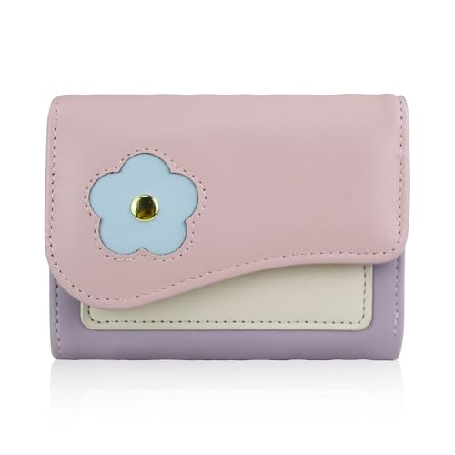 Small Womens Wallet, Trifold PU Wallets for Women, Ladies Wallet with Floral Print Design(Pink)2