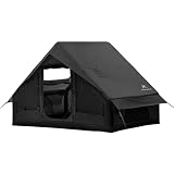 【公式】 Mountainhiker エアテント 小屋型 3-4人用 簡単設営 300×210×200cm TPU天窓付 1ドア（二重構造：布＋メッシュ） 家庭キャンプ用 防水3000mm UVカット 通気性 初心者向け (黒)