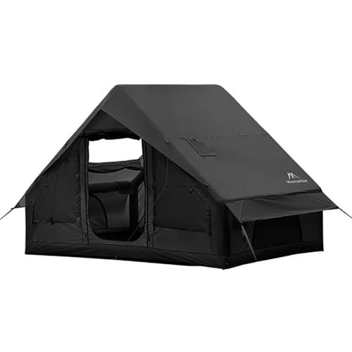 【公式】 Mountainhiker エアテント 小屋型 3-4人用 簡単設営 300×210×200cm TPU天窓付 1ドア（二重構造：布＋メッシュ） 家庭キャンプ用 防水3000mm UVカット 通気性 初心者向け (黒)