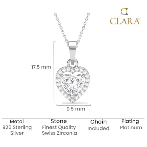 Image of Clara 925 Sterling Silver Zilvia Heart Solitaire Pendant Earrings Chain Ring Bracelet Jewellery Set | Platinum Plated, Swiss Zirconia |Gift for Women and Girls