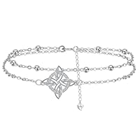J.MUEN Cavigliera Donna Argento 925 Strati stile boho Estate Spiaggia Cavigliera,Regolabile 22+4cm