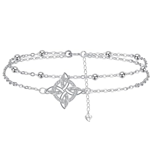 J.MUEN Fußkettchen Silber 925 für Damen, Sommer Strand Schmuck Geschenk für Damen Mädchen, Verstellbare Fußkette 22+4cm