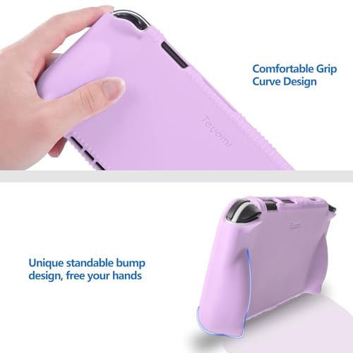 Teyomi Silicone Case Compatible with Nintendo Switch OLED Model 2021, Shockproof Protective Cover with Tempered Glass Screen Protector, Ergonomic Grip Case for Switch OLED, 2 Game Cards Slots (Purple) - Image 3