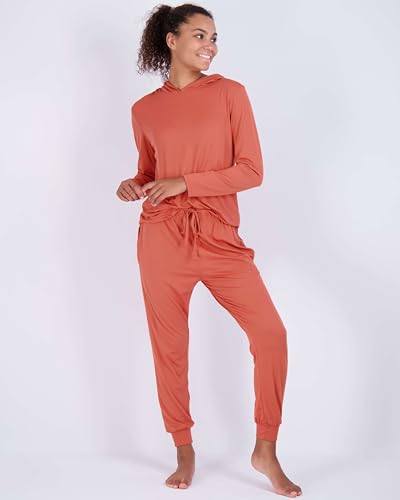 Image of Real Essentials 2 Pack: Women's Soft Long Sleeve Sleep Set - Comfortable Lounge Pull Over Hoodie and Henley Jogger
