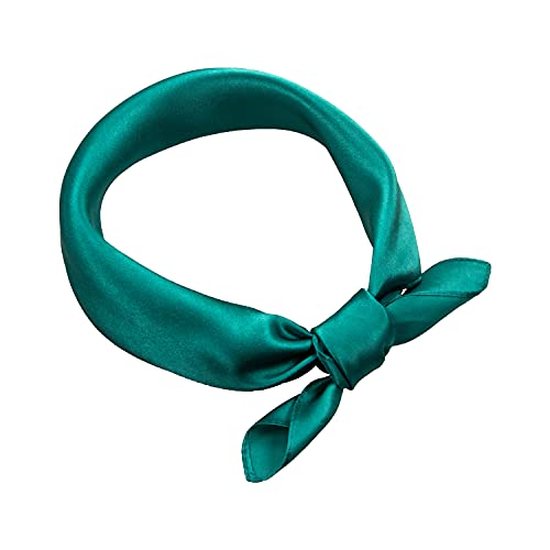 RIIQIICHY 100% Mulberry Silk Scarf for Women 21" Square Head Hair Neck Scarves Small Neckerchief Dark Cyan