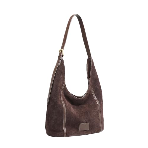 Sac d'épaule grande capacité en daim marron foncé pour le travail et le quotidien