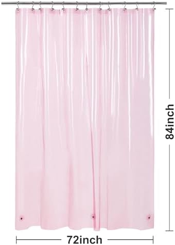 Barossa Design Extra Long Shower Curtain Liner with 3 Magnets, XL Size, Waterproof, PEVA, Lightweight, for Bathroom, PVC-Free, Metal Grommets, 72 x 84 Inch, Transparent Pink