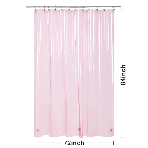 Barossa Design Extra Long Shower Curtain Liner with 3 Magnets, XL Size, Waterproof, PEVA, Lightweight, for Bathroom, PVC-Free, Metal Grommets, 72 x 84 Inch, Transparent Pink