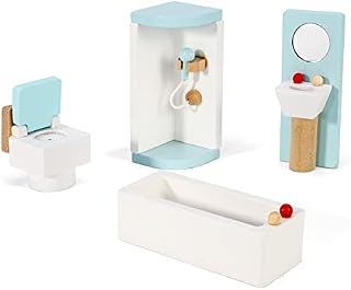 SOKA Wooden Bathroom Playset Pretend Play Doll House Furniture Set Realistic Miniature Display Model Figures Loo Bathtub Toilet Sink for Children Kids Girls Ages 3 year old +
