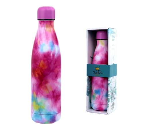 DECOR QIDIAN Botella Aislante 500ml, Botella de Agua de Acero Inoxidable Hermética Frio y Calor 12 Horas, Doble Pared Sin BPA, Reutilizable, para Deporte, Gimnasio, Escuela (Rosa Acuarela, 500ml)