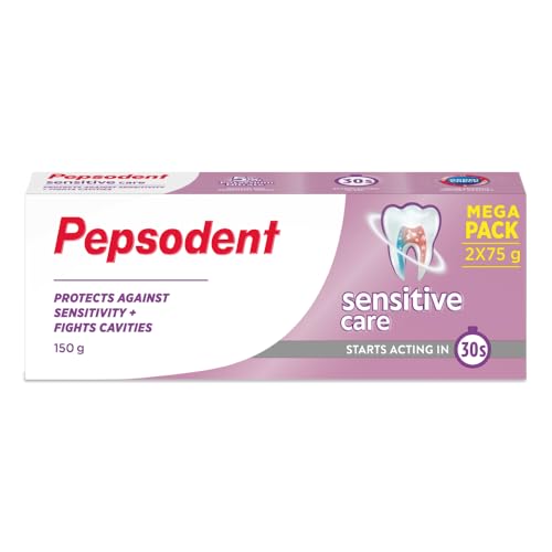 Image of PEPSODENT SENSITIVE Care Toothpaste, Multipack, specially formulated with 5% Potassium Nitrate, Starts Acting in 30s,100% Vegetarian, Protects against Sensitivity & Fights Cavities,150G(75Gx2)