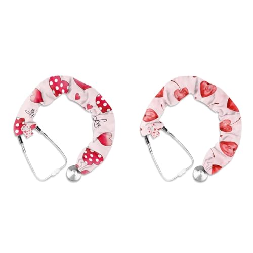 Maiyoinou Valentines Day Love Cherry Stethoscope Cover Sleeve for Men Universal Fit to All Types of Stethoscopes, Breathable Slim Stethoscope Protective Cover with Removable Tube 2 Pack