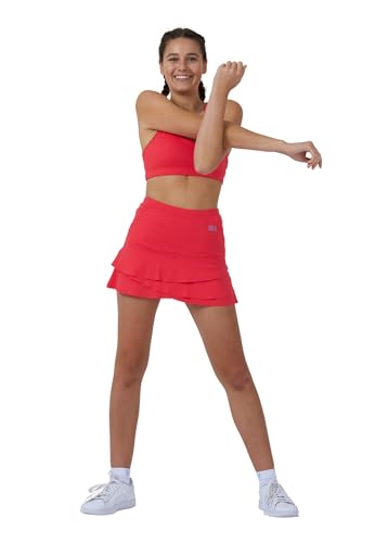 SPORTKIND - SPORTKIND Jupe de Sport Tulipe avec Poches et Shorts intégré pour Tennis, Hockey sur Gazon et Golf, Fille et Femme, Respirante, pêche, 8 Ans