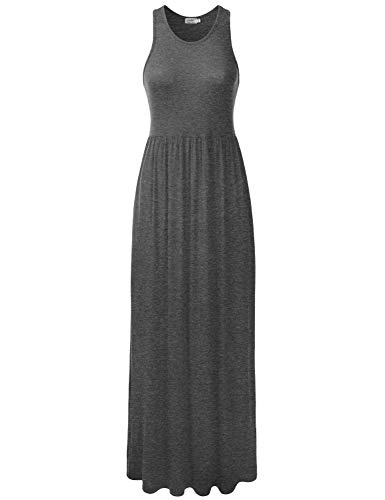 danibe Women's Sleeveless Racerback Long Maxi Dress with Pockets Charcoal  XS at Amazon Women's Clothing store