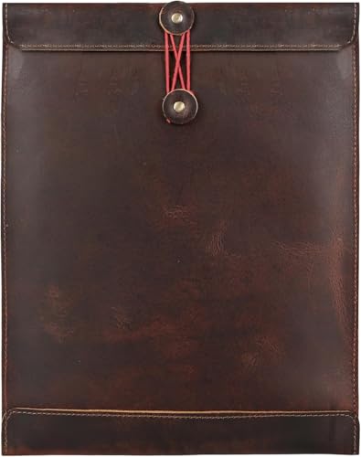 Leather Mailing Envelope Document Holder, Leather Portfolio Binder,A4 Letter Size Filing Folder,Gummed Folder Case Vertical Protector, Office Padfolio, Handmade Desk Accessories (Bourbon Brown)