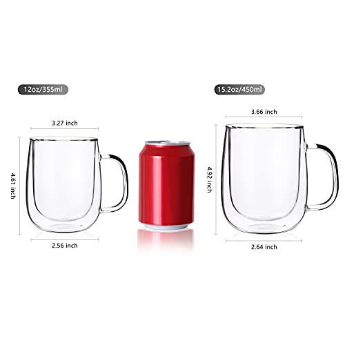 Cnglass Glass Coffee Mugs 12Oz,Double Wall Insulated Mug Set With Handle,Clear Glass Espresso Mugs For Latte,Cappuccino,Tea Bag,Hot And Cold Beverages,Set Of 2 #TOP2